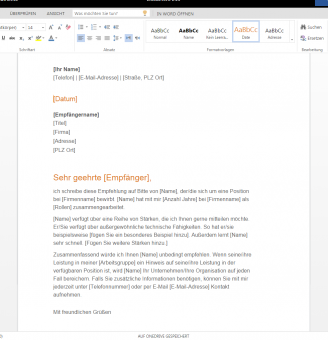 Word Vorlagen Fur Das Bewerbungsanschreiben
