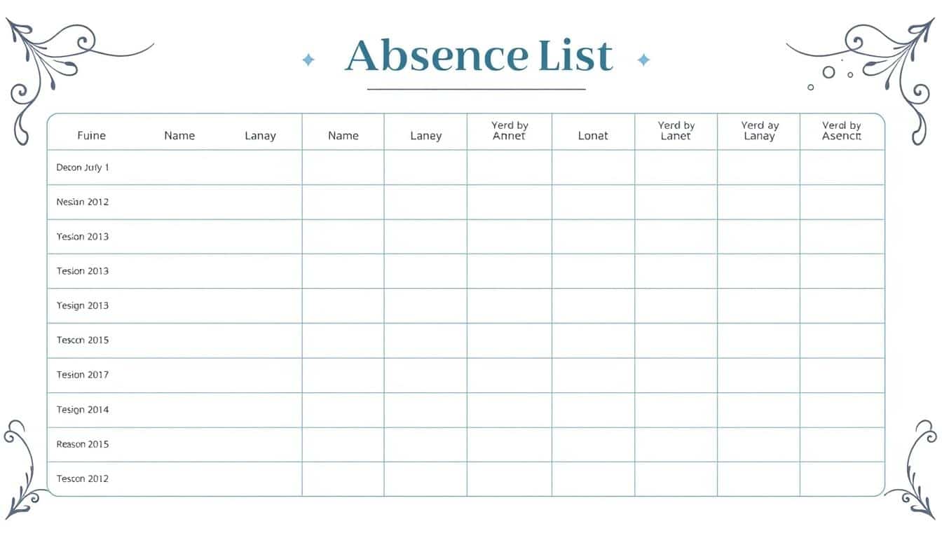Abwesenheitsliste Word Vorlage